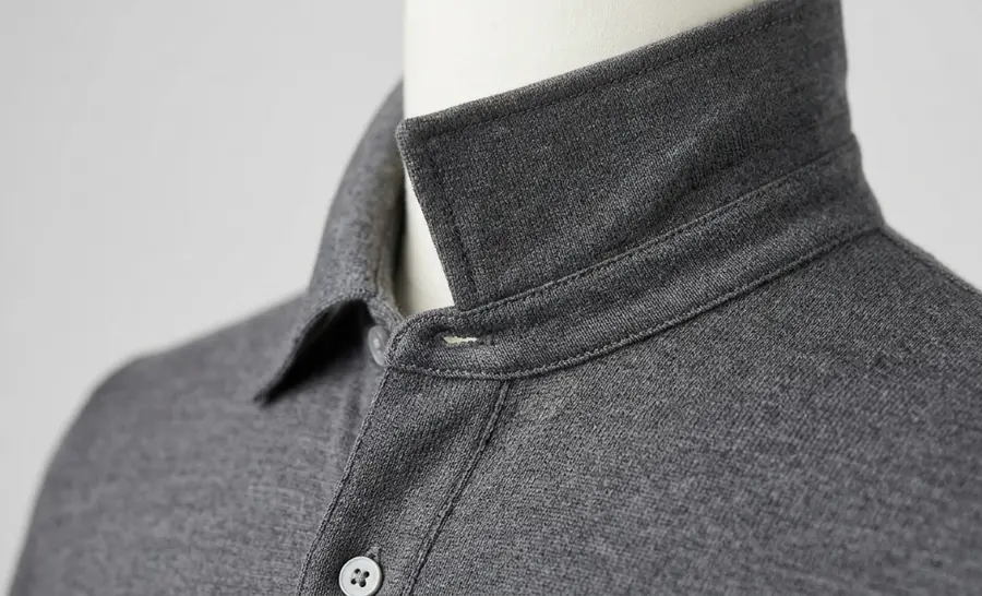 Close-up of polo collar and placket