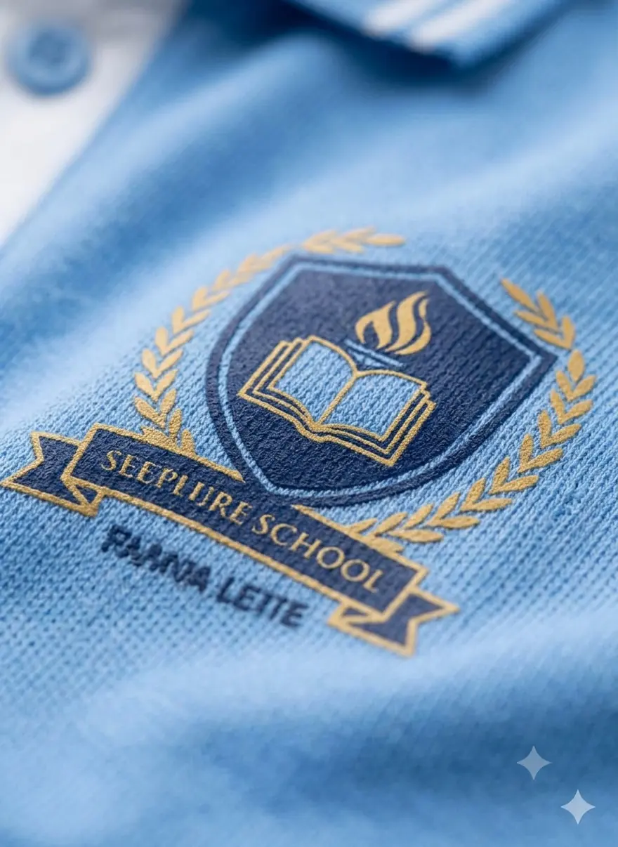 Embroidered school emblem on a polo