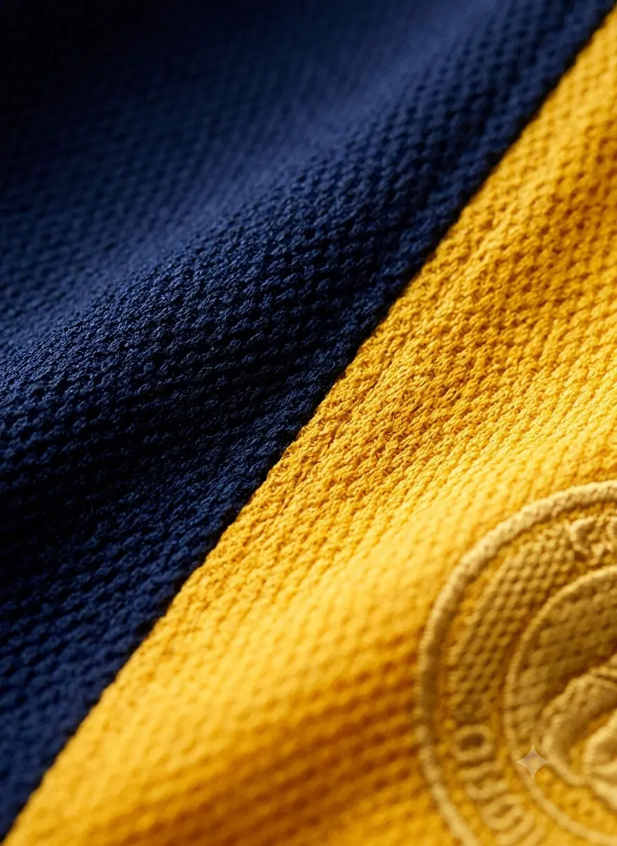 Close-up of pique fabric with contrast panel