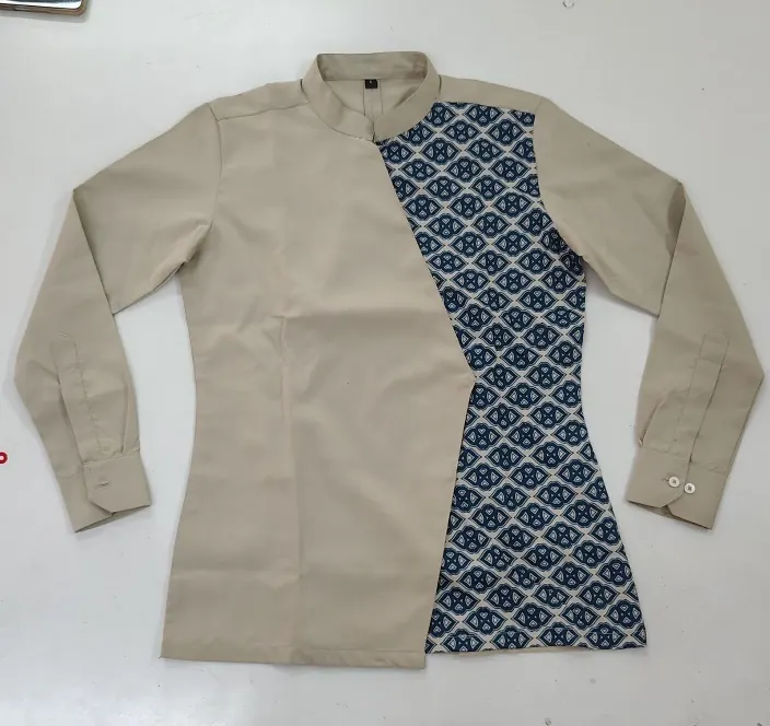 Staff uniform shirt with printed contrast panel