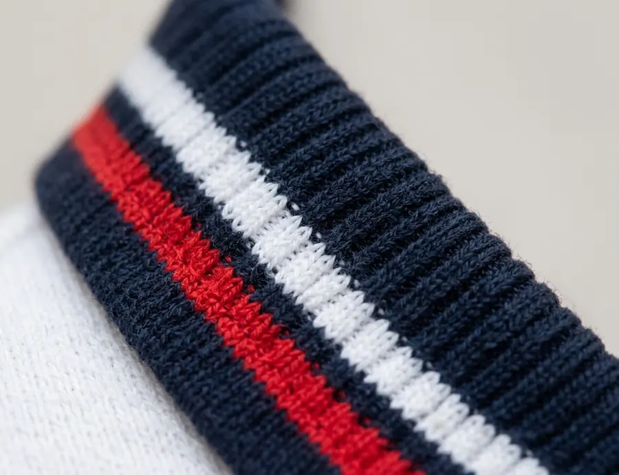Close-up of striped knitted collar rib