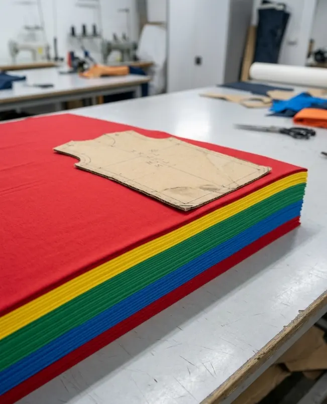 House colour fabric being cut