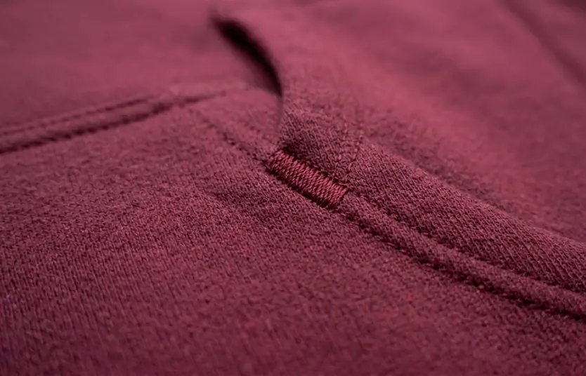 Close-up of fleece fabric and hood seam